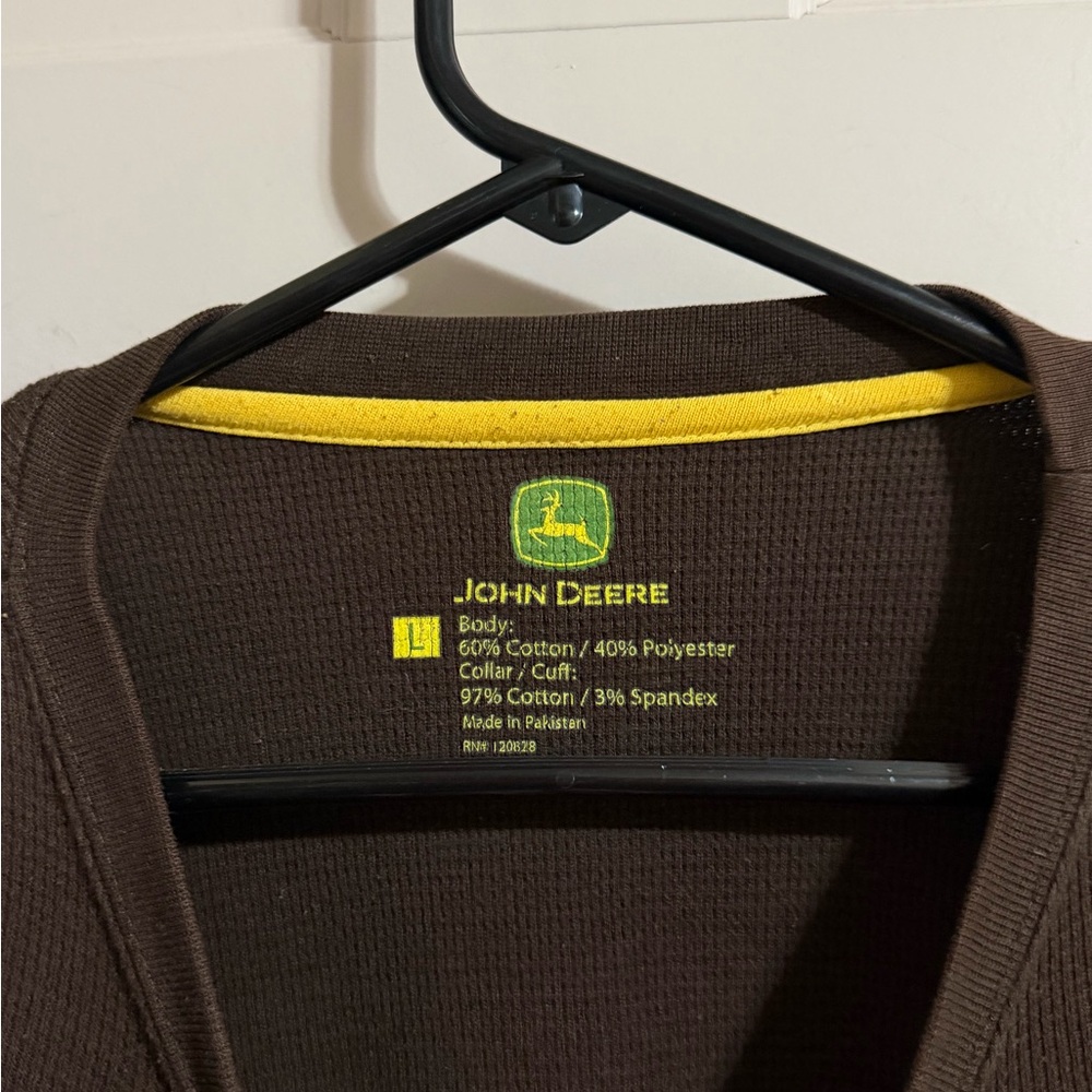 John Deere Waffle Knit Thermal Long Sleeve Mens Tractor Farmer Brown Size Large - Picture 6 of 7